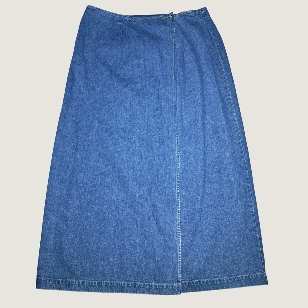Eddie Bauer Wrap Maxi Skirt Womens 20 Tall Medium Wash Denim Cotton Vintage Y2K
